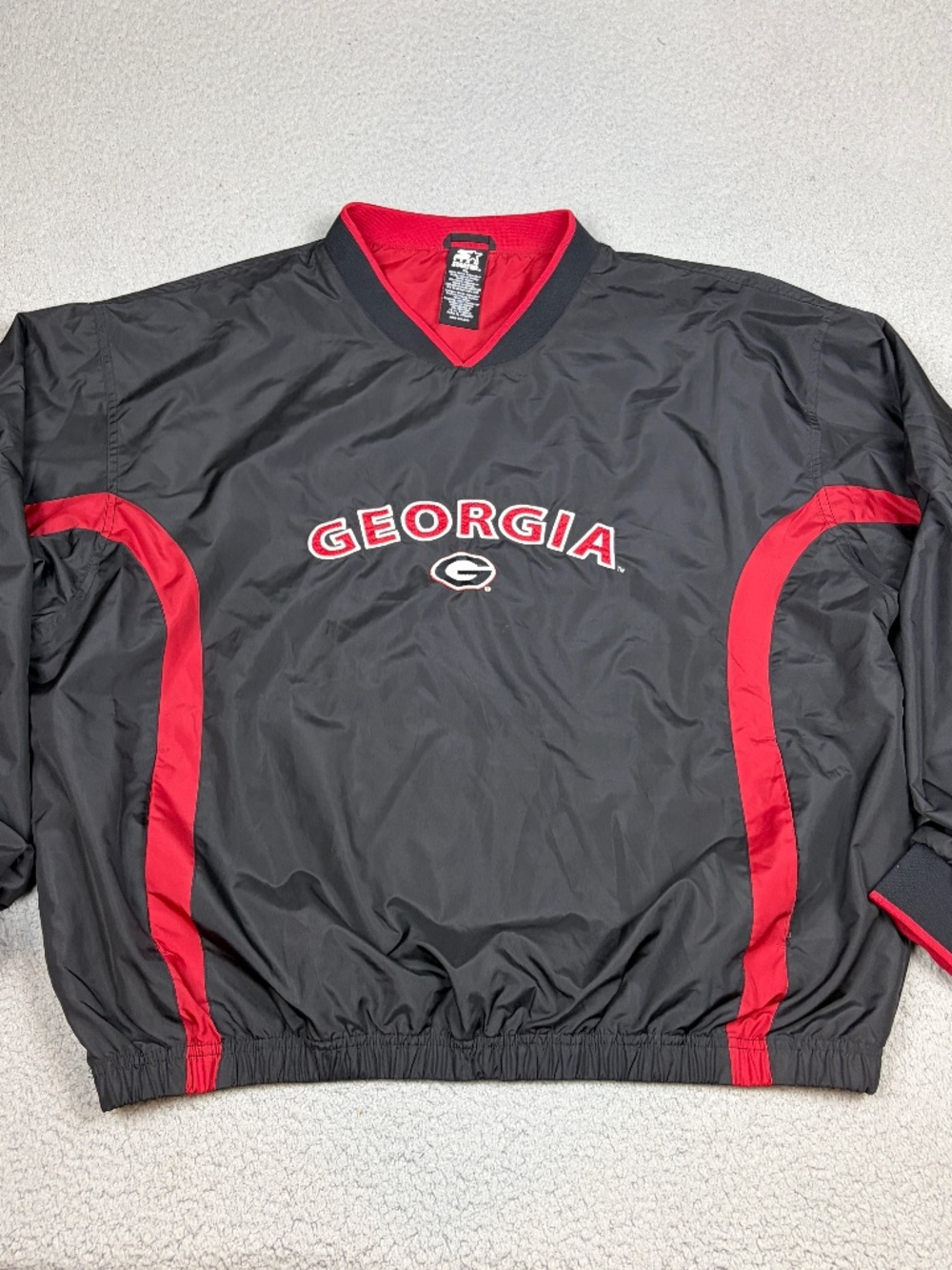 Vintage Georgia Bulldogs Starter Windbreaker Pullover Mens XL Black Red Nylon